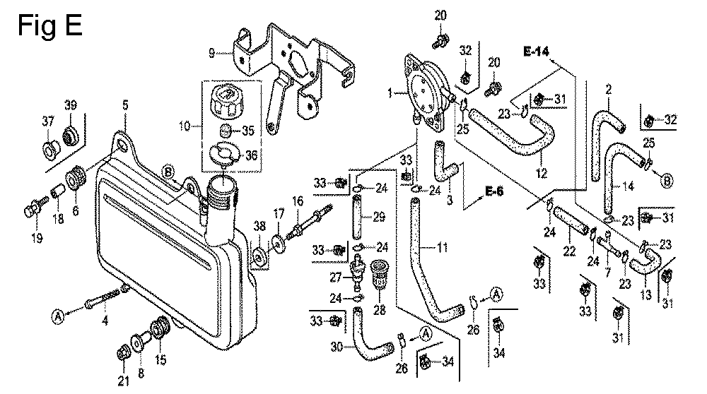 Fig-5 Diagram and Parts List for GC160A Type QHE5 Honda Engine