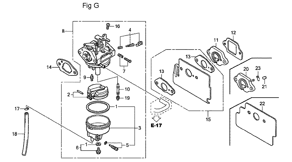 Fig-7 Diagram and Parts List for GC190A Type DHAF Honda Engine