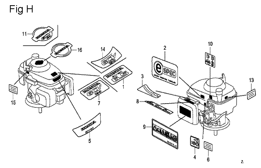 Fig-8 Diagram and Parts List for GCV190A Type A1AF Honda Engine