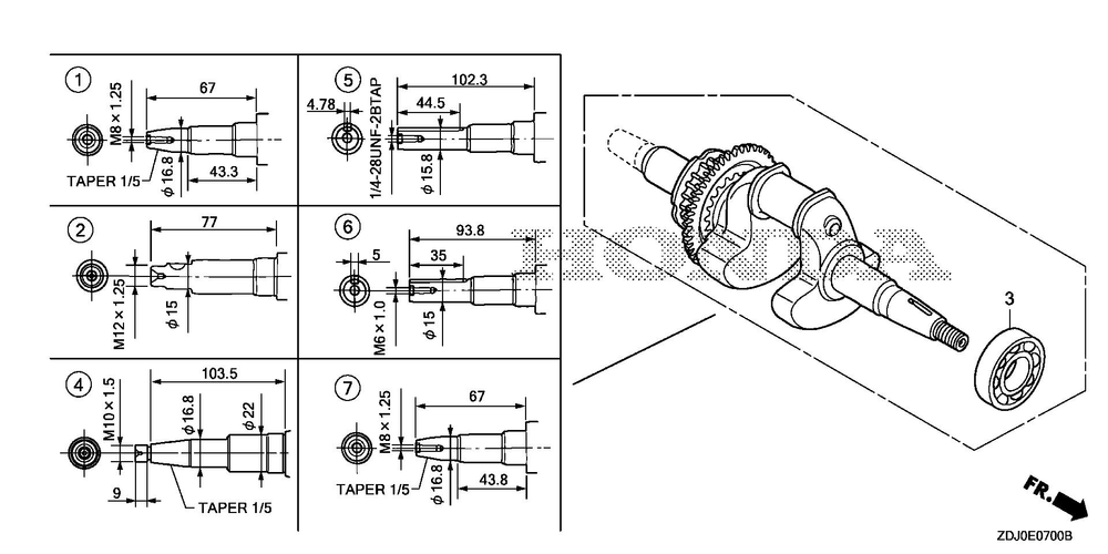 Crankshaft Diagram and Parts List for GXR120UT (Type QXBR)(GCCDT-2000001-9999999) Honda Engine