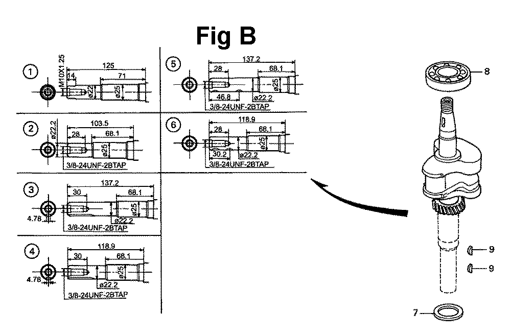 Fig-8 Diagram and Parts List for GXV140 Type A1B Honda Engine