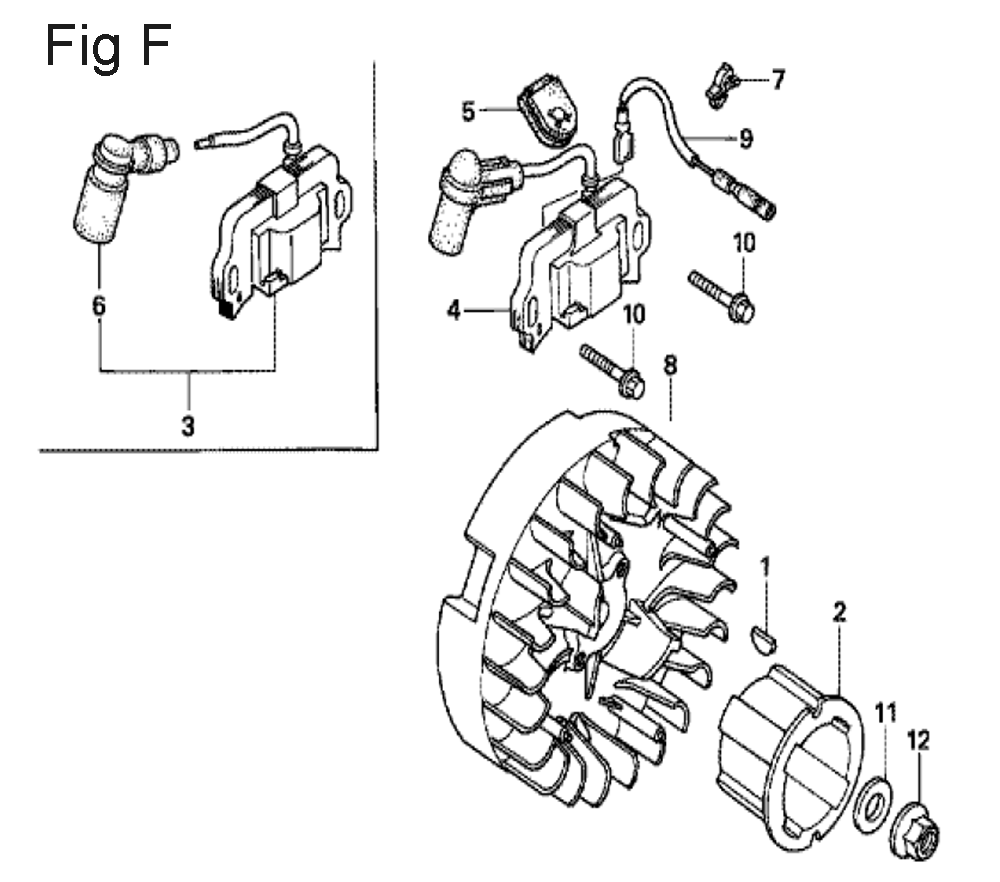 Fig-6 Diagram and Parts List for GX100U Type QE Honda Engine