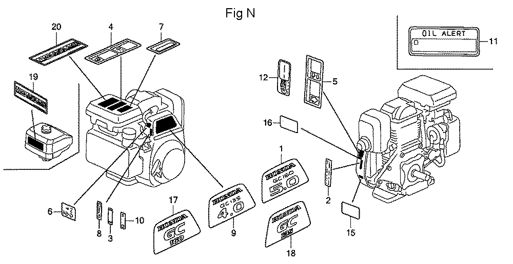 Fig-14 Diagram and Parts List for GC160A Type QEA2 Honda Engine
