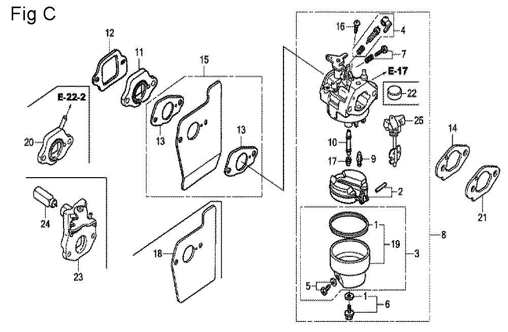 Fig-3 Diagram and Parts List for GCV190LA Type N5AP Honda Engine