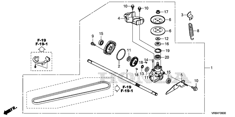 Transmission Diagram and Parts List for HRN216 (Type  VYAA)(MANA-1000001 - 9999999) Honda Lawn Mower