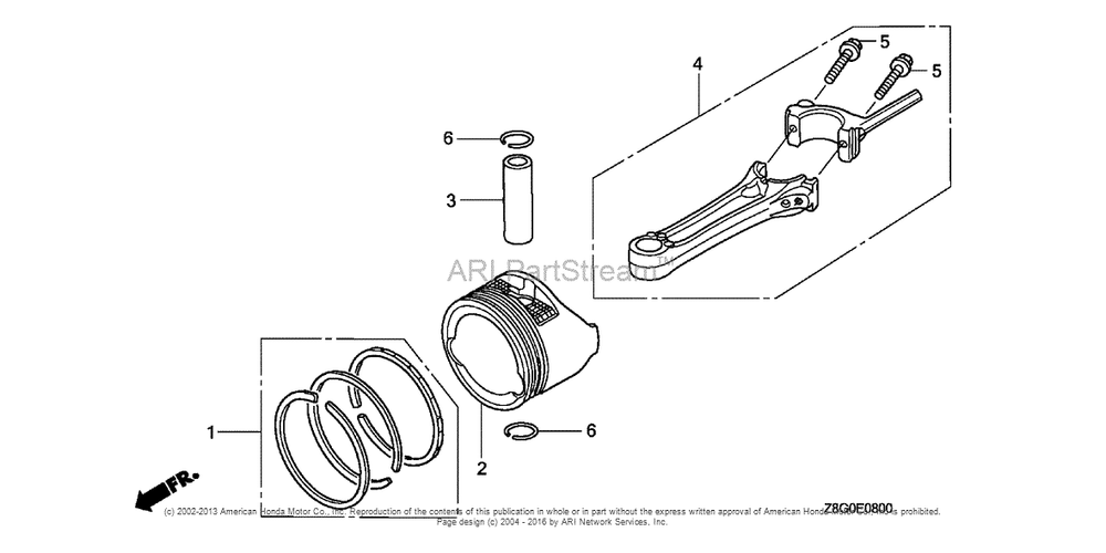 Piston + Connecting Rod Diagram and Parts List for GCV160LE (typeN7A1)(GJAAE-2075803) Honda Engine