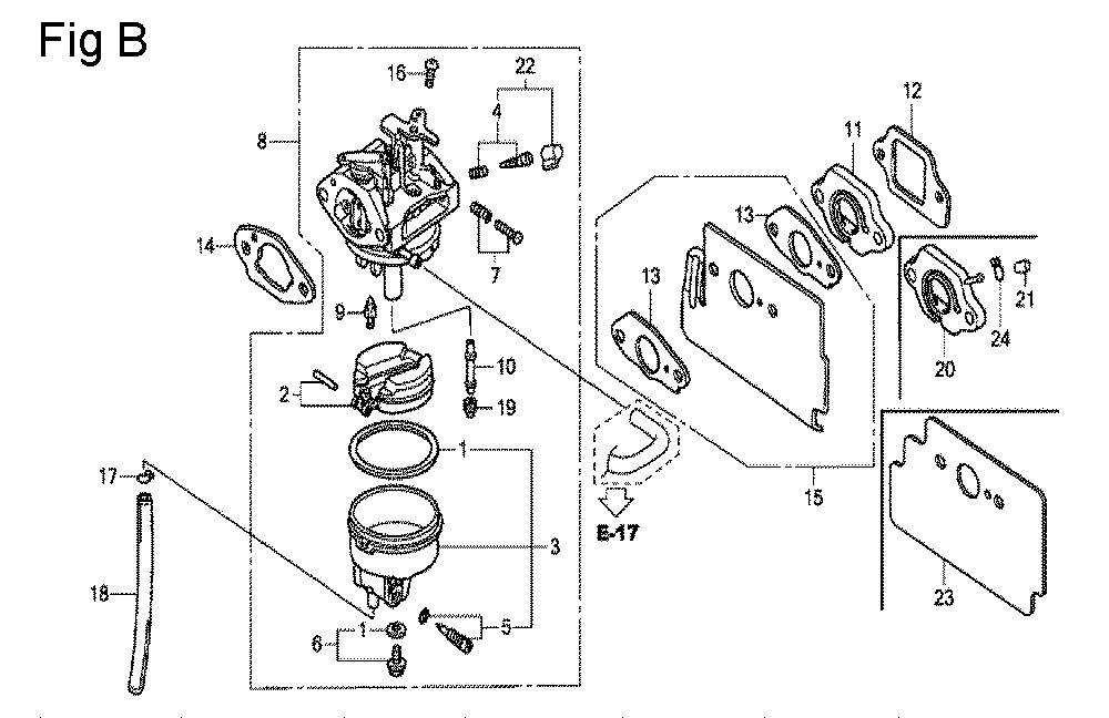 Fig-2 Diagram and Parts List for GC160 Type QHET Honda Engine