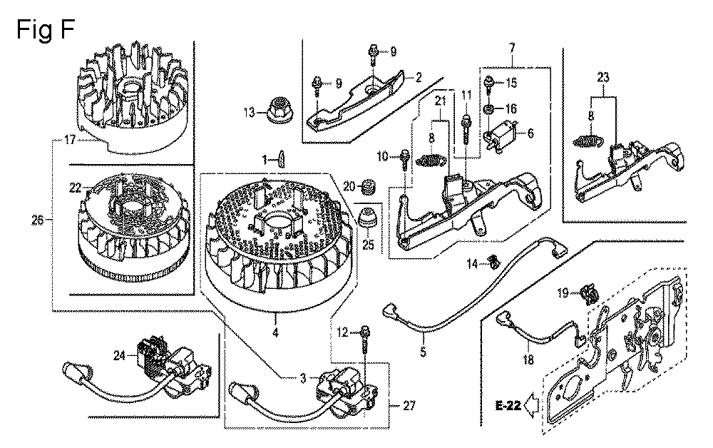 Fig-6 Diagram and Parts List for GCV160A Type A1AS Honda Engine