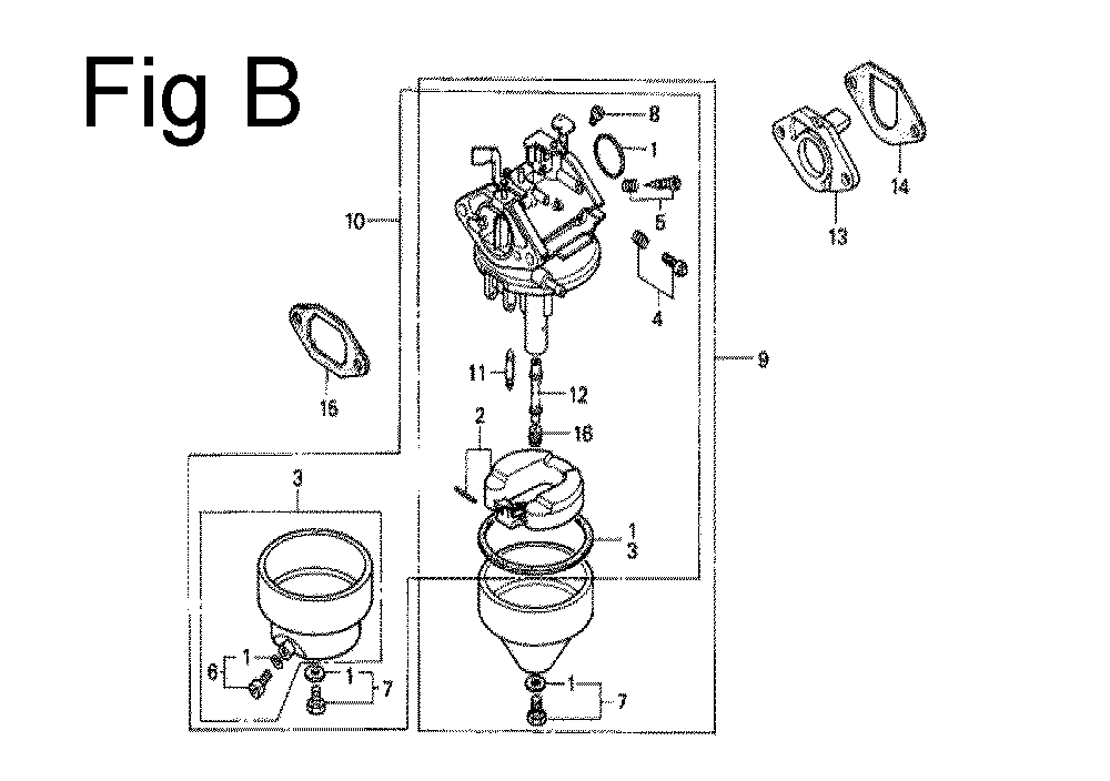 Fig-2 Diagram and Parts List for G100 Type S2X Honda Engine