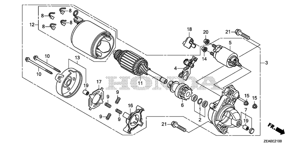 Starter Motor Diagram and Parts List for GX700IRHX (Type BXF)(GCAUH-1000001-9999999) Honda Engine