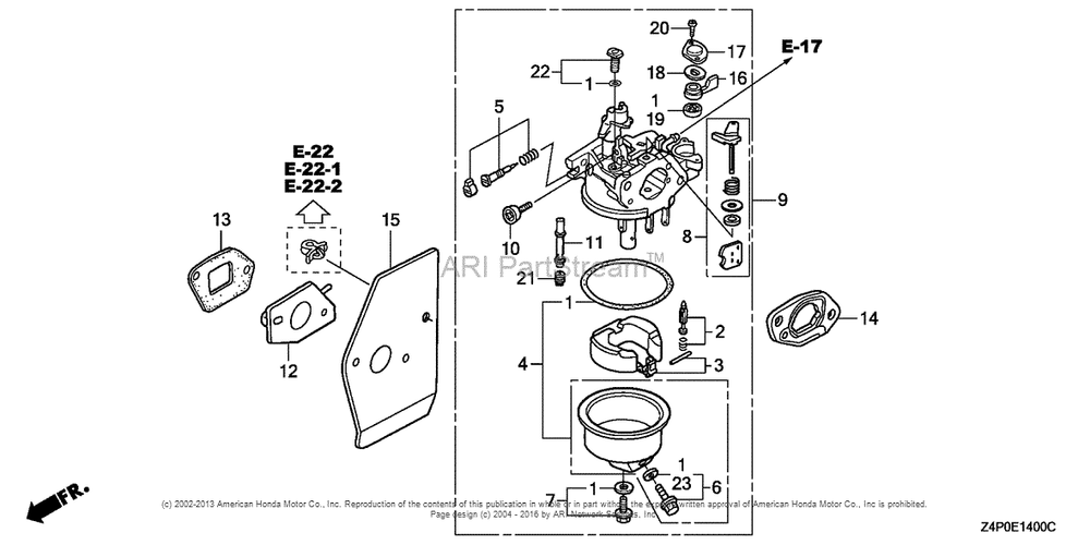 Carburetor Diagram and Parts List for GXV160UH2 (typeN1AB)(GJABH-1000001) Honda Engine