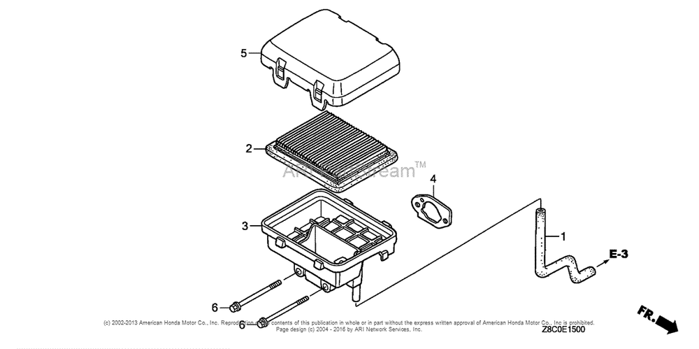 Air Cleaner Diagram and Parts List for GC190LA (typeMHA2)(GCAAA-1496157) Honda Engine