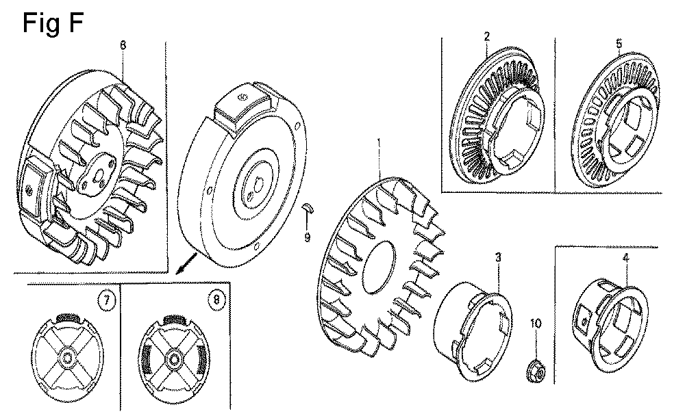 Fig-6 Diagram and Parts List for G100K2 Type MMB Honda Engine