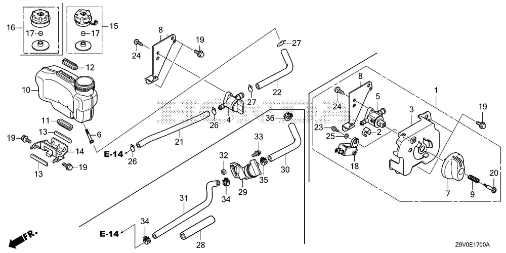 Fuel Tank Diagram and Parts List for GCV200LA (Type G5BR)(GJAVA-1000001-9999999) Honda Engine
