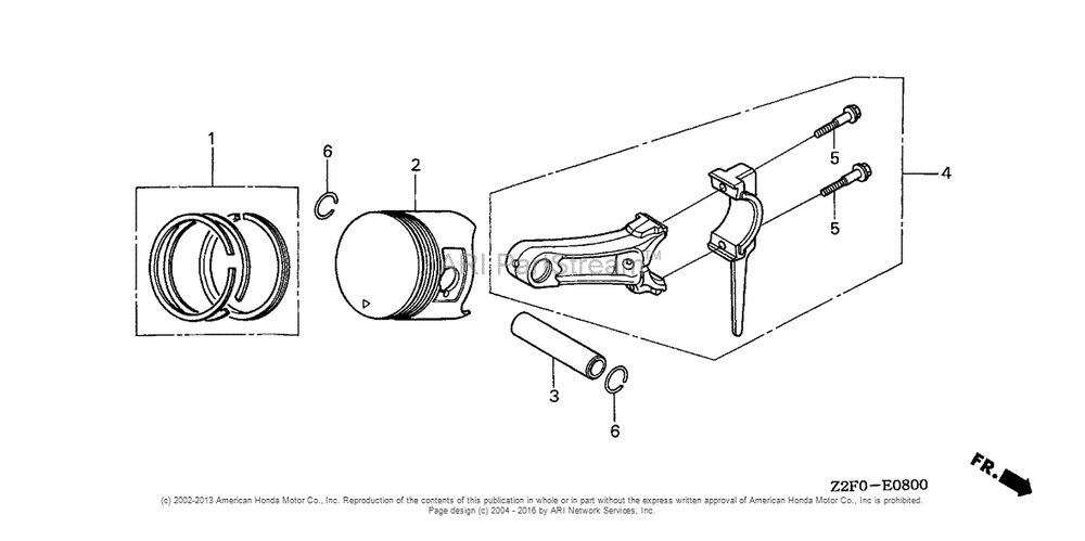 Piston Diagram and Parts List for GX160K1 (typeSX/B)(GCAAK-1000001) Honda Engine