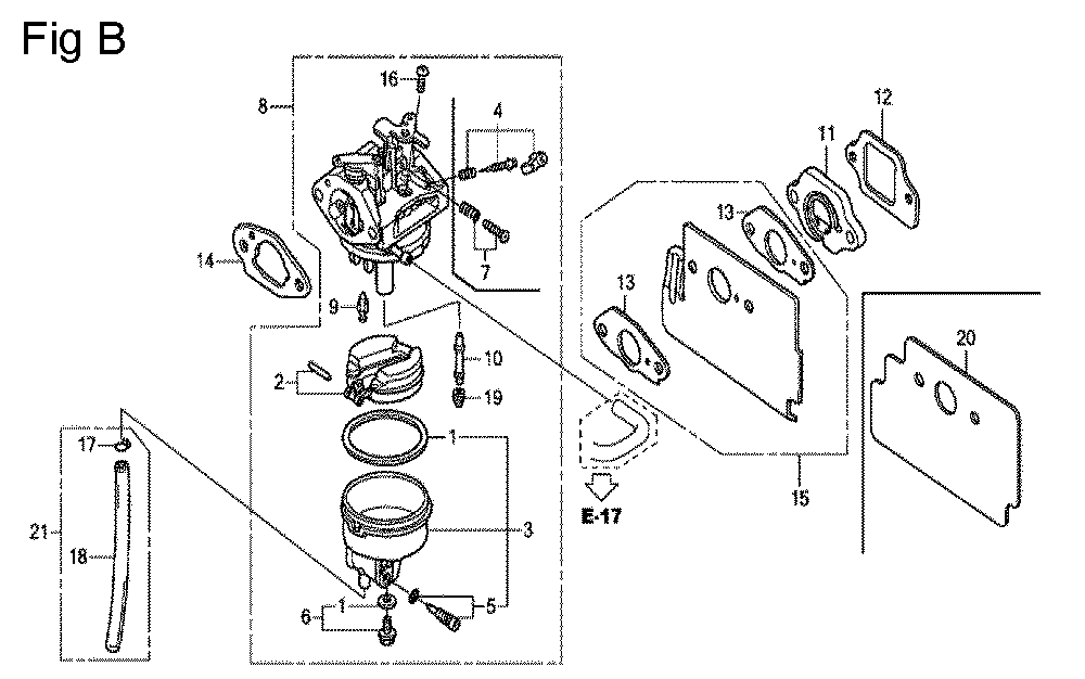 Fig-2 Diagram and Parts List for GC190LA Type VBAF Honda Engine