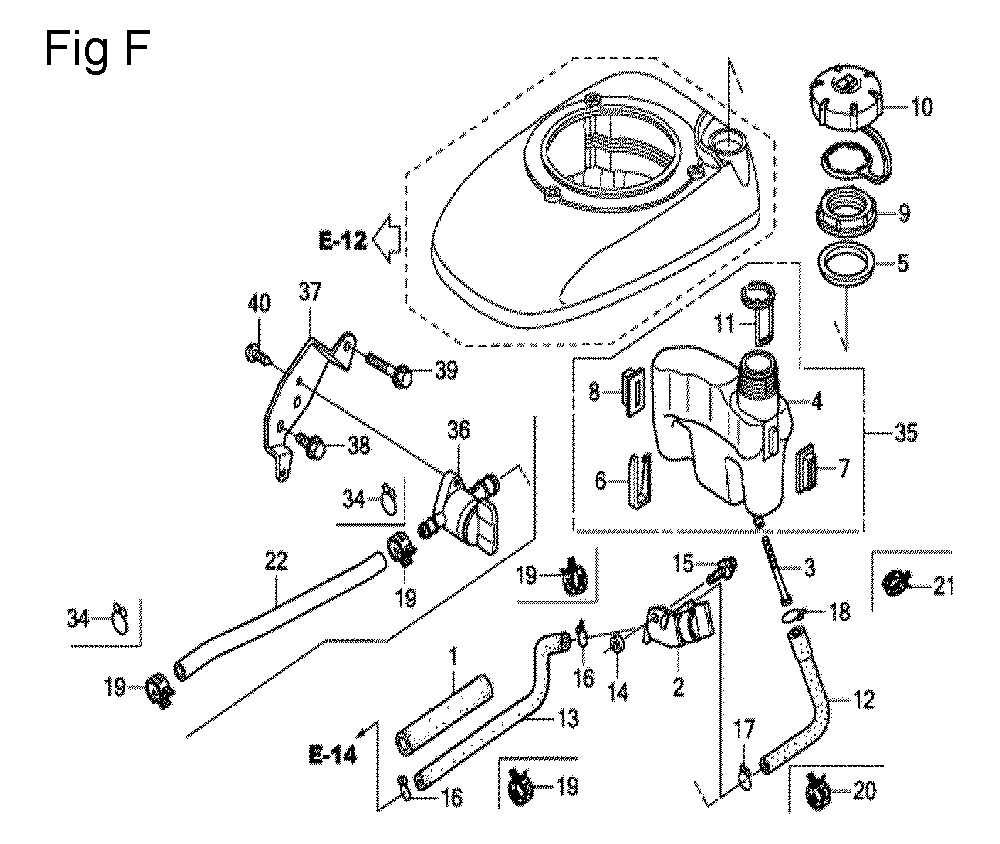 Fig-6 Diagram and Parts List for GCV190LA Type N5AP Honda Engine