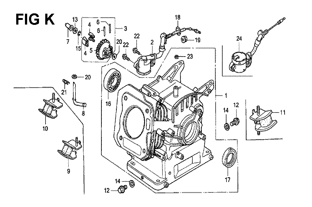 Fig-11 Diagram and Parts List for GX120K1 Type QB26 Honda Engine