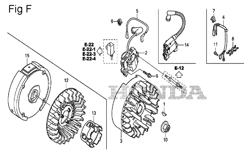 Fig-6 Diagram and Parts List for GS190A Type QBU Honda Engine