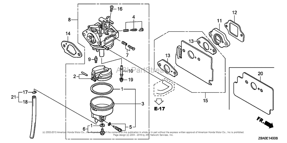 Carburetor Diagram and Parts List for GC160LA (typeQHC)(GCAHA-3599750) Honda Engine