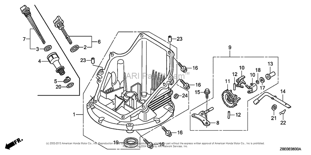 Oil Pan Diagram and Parts List for GSV190LA (typeS3T)(GJACA-1035731) Honda Engine