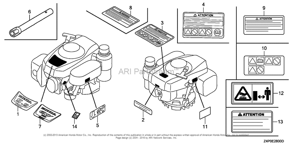 Label + Tool Diagram and Parts List for GXV160UH2 (typeN1)(GJABH-1000001) Honda Engine