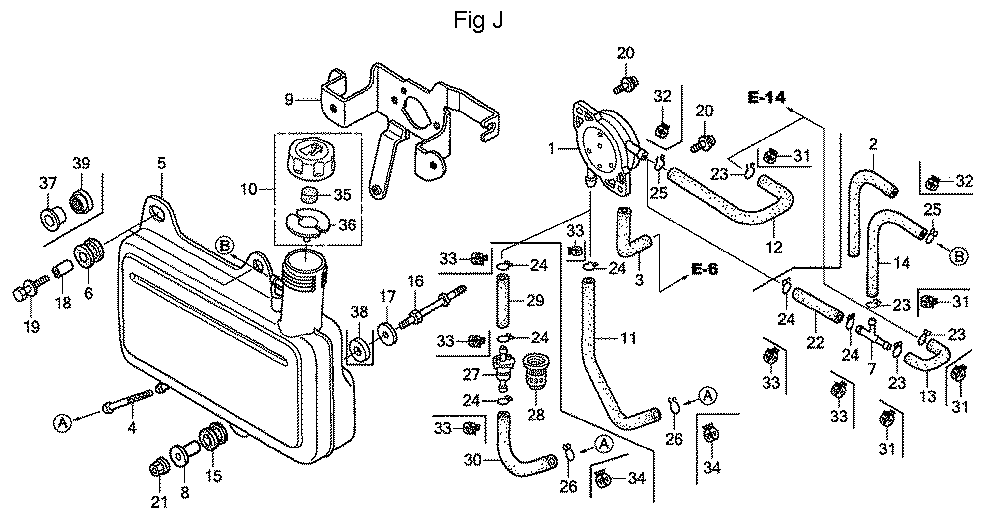 Fig-10 Diagram and Parts List for GC160A Type VXA Honda Engine