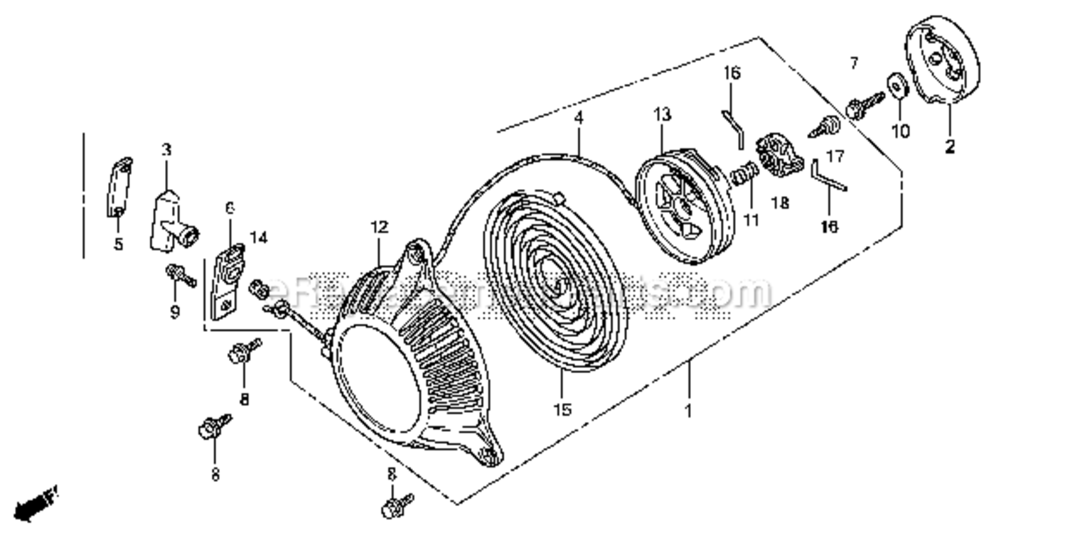 Recoil Starter Diagram and Parts List for EU1000I A Honda Generator