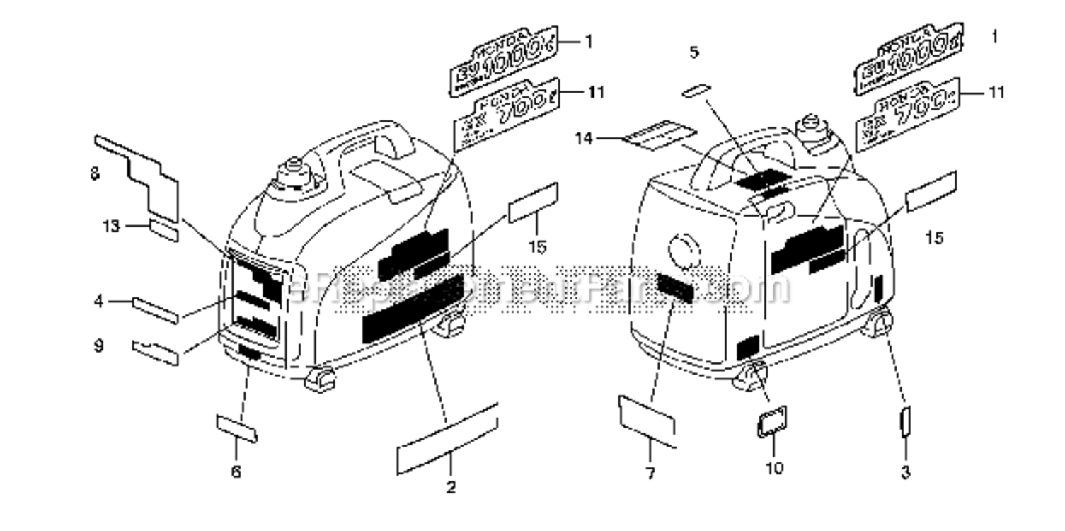 Labels Diagram and Parts List for EU1000I A2 Honda Generator