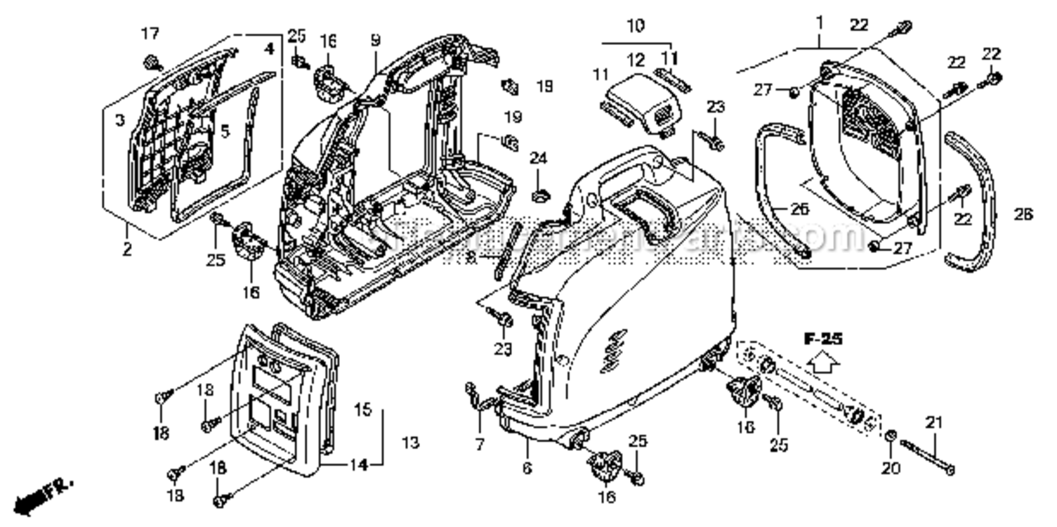 Front Cover  Side Cover Diagram and Parts List for EU1000I A2A Honda Generator