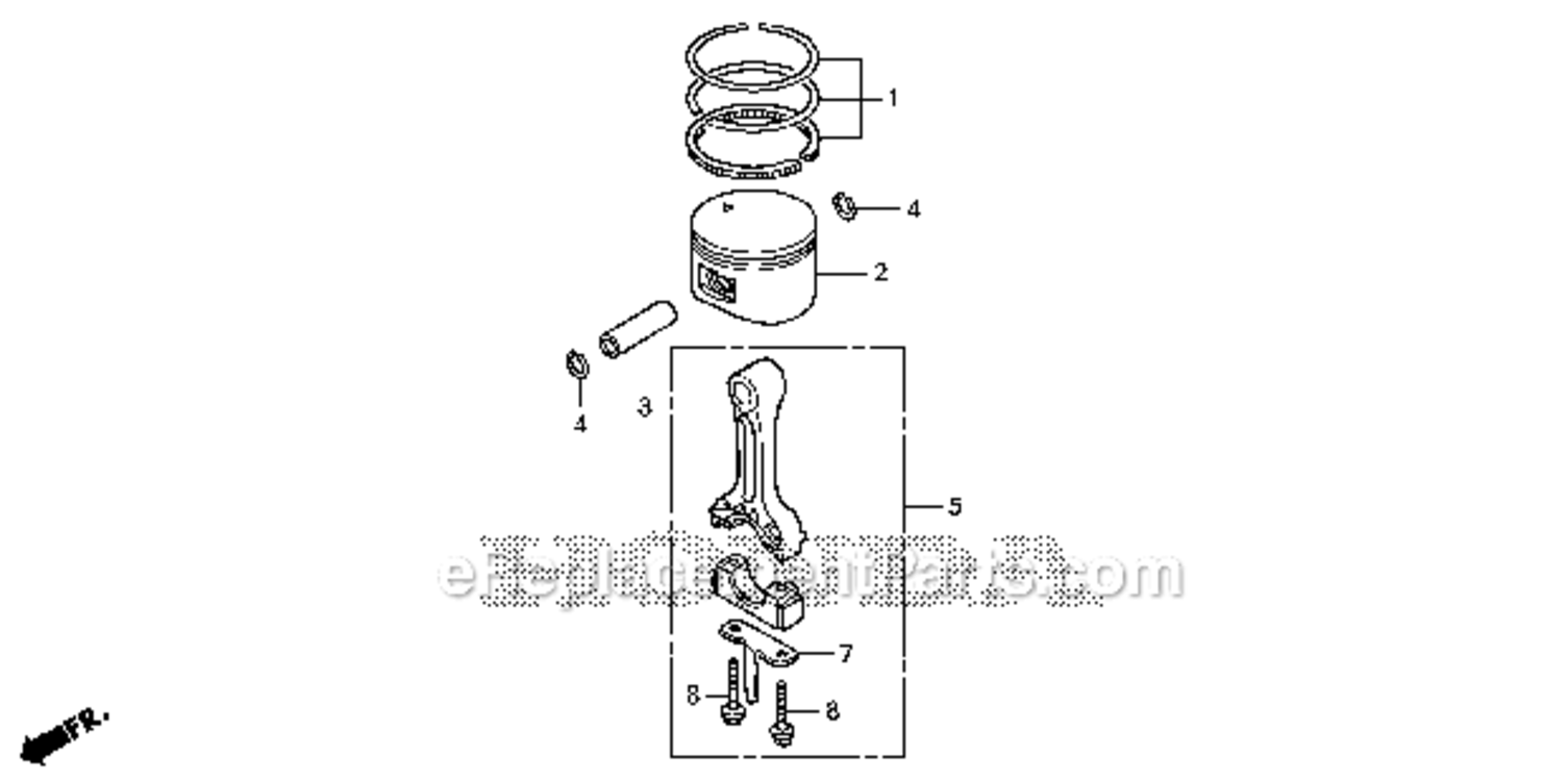 Piston  Connecting Rod Diagram and Parts List for EU1000I A2A Honda Generator
