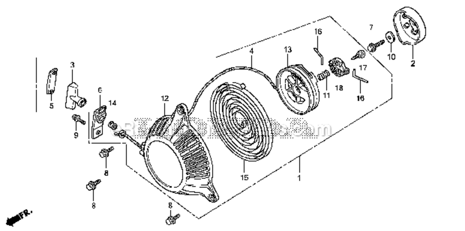 Recoil Starter Diagram and Parts List for EU1000I A2A Honda Generator