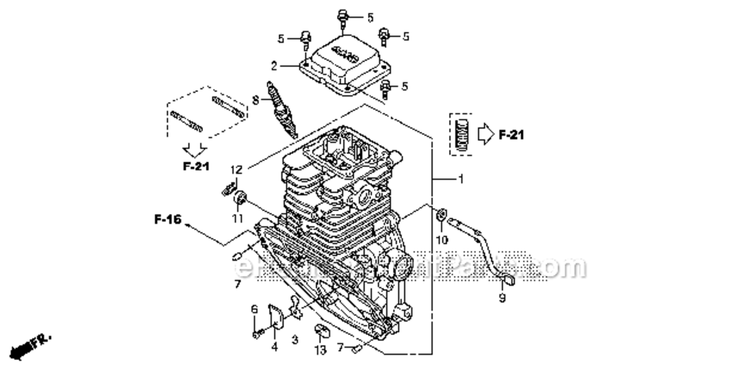 Cylinder Diagram and Parts List for EU1000I A2A Honda Generator