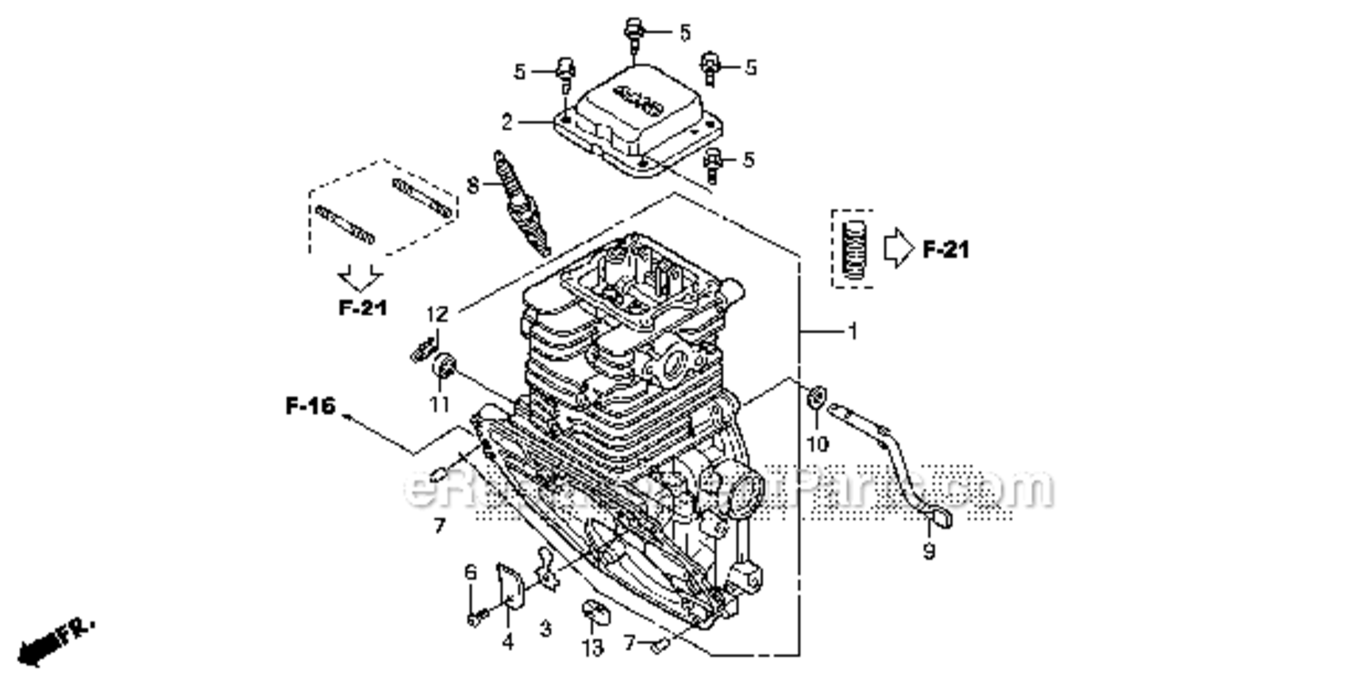Cylinder Diagram and Parts List for EU1000I A2B Honda Generator