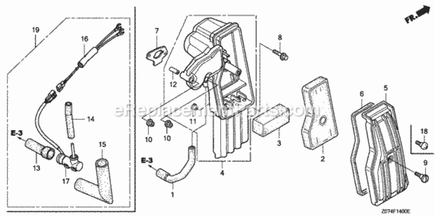 Air Cleaner Diagram and Parts List for EU2000IK1 AC2 Honda Generator