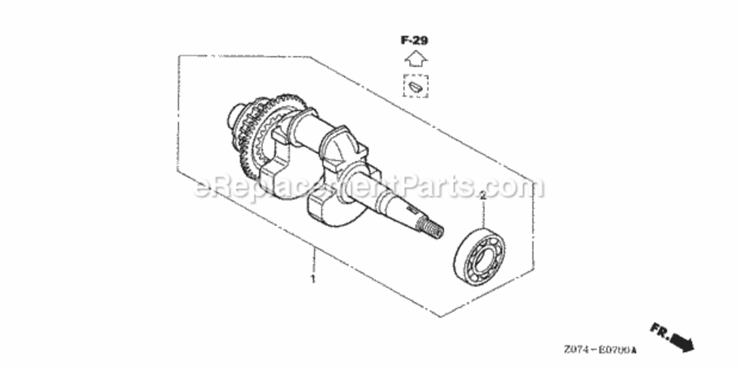 Crankshaft Diagram and Parts List for EU2000IK1 AC2 Honda Generator