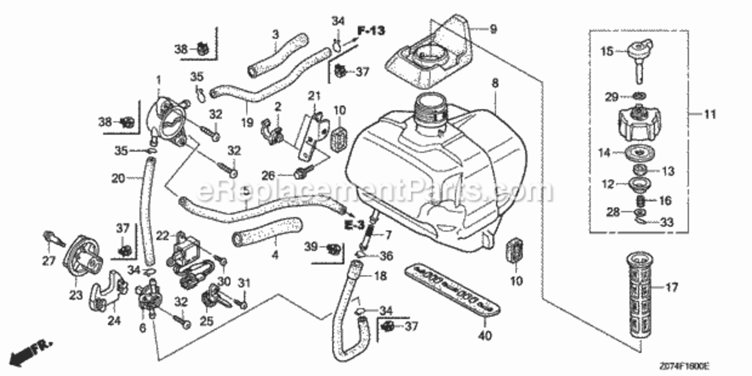 Fuel Tank 1 Diagram and Parts List for EU2000IK1 AN2 Honda Generator