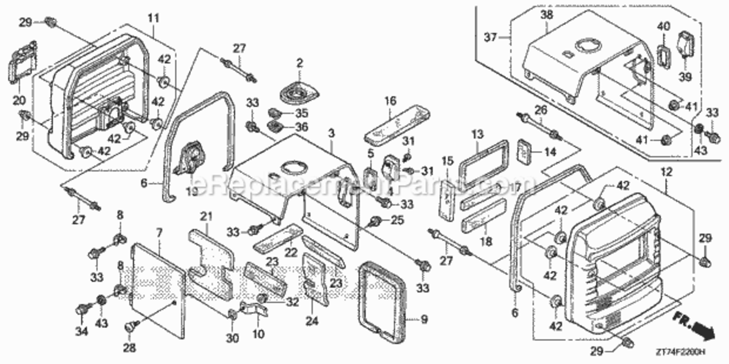 Main Cover Diagram and Parts List for EU3000IS1 A Honda Generator
