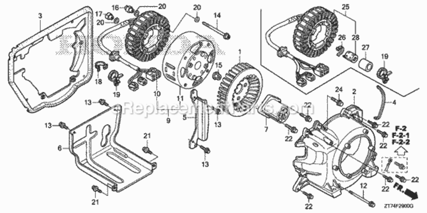 Rear Housing Diagram and Parts List for EU3000IS1 A Honda Generator