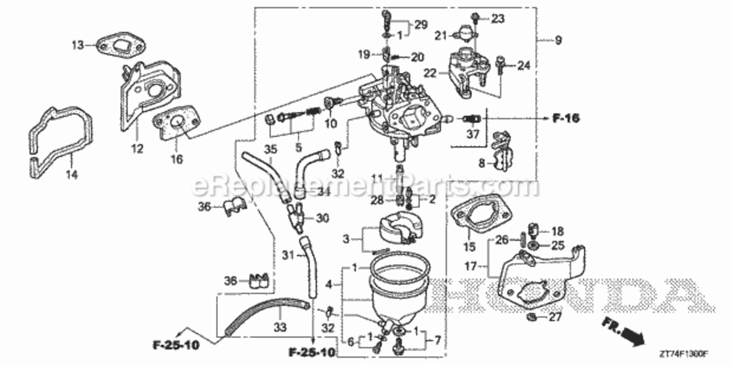 Carburetor Diagram and Parts List for EU3000IS1 A Honda Generator