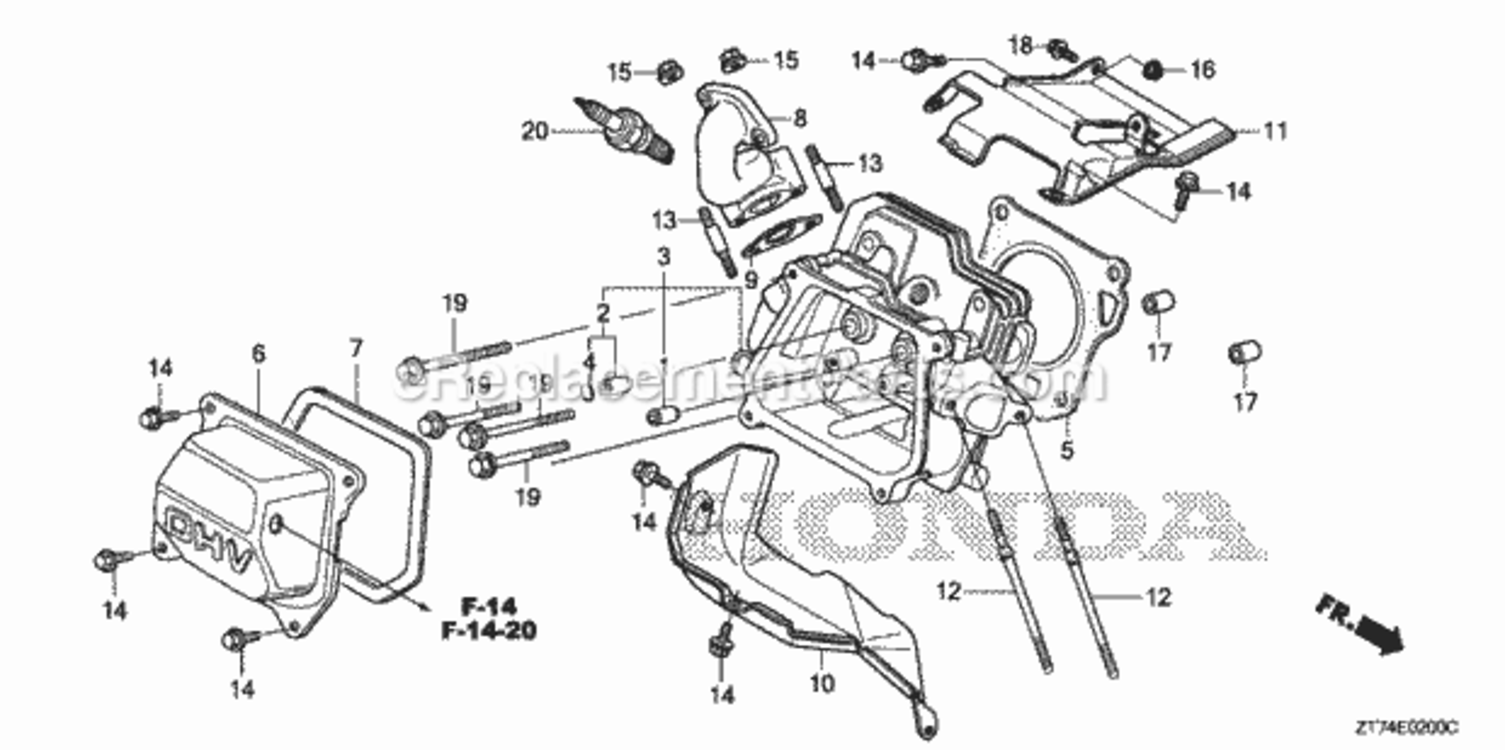 Cylinder Head Diagram and Parts List for EU3000IS AN Honda Generator