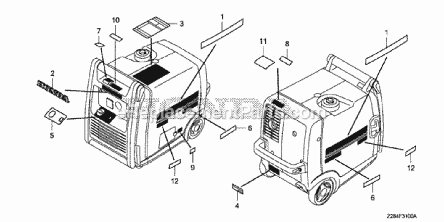 Label Diagram and Parts List for EU3000I AN Honda Generator
