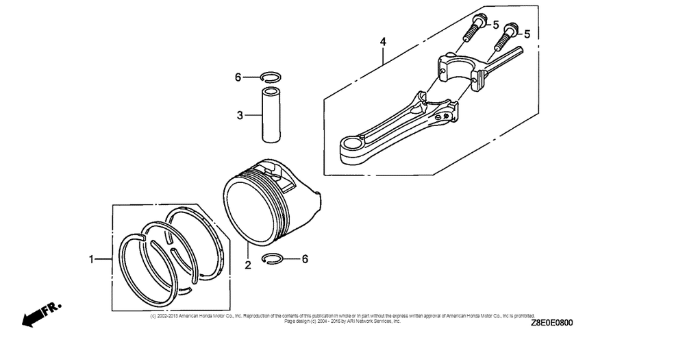 Piston + Connecting Rod Diagram and Parts List for GSV190LA (typeGBH)(GJACA-1035731) Honda Engine