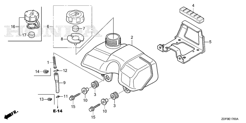 Fuel Tank Diagram and Parts List for GXH50UTX (Type QXB4)(GCBYT-2000001-9999999) Honda Engine