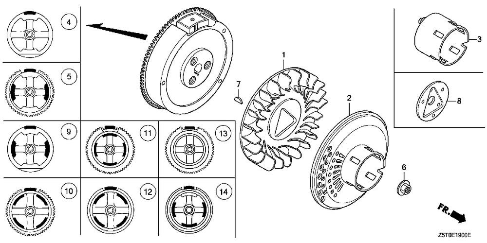 Flywheel Diagram and Parts List for GX390UT2 (Type  QAE2/A)(GCBCT-3000001 - 9999999) Honda Engine