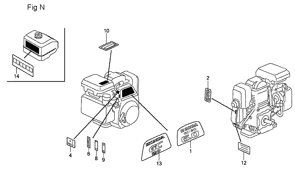 Fig-14 Diagram and Parts List for GC190A Type MEA2 Honda Engine