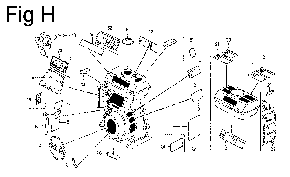 Fig-8 Diagram and Parts List for G100 Type S2X Honda Engine