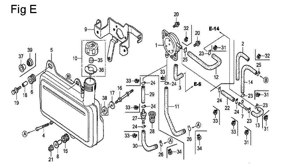 Fig-5 Diagram and Parts List for GC135 Type VXC Honda Engine