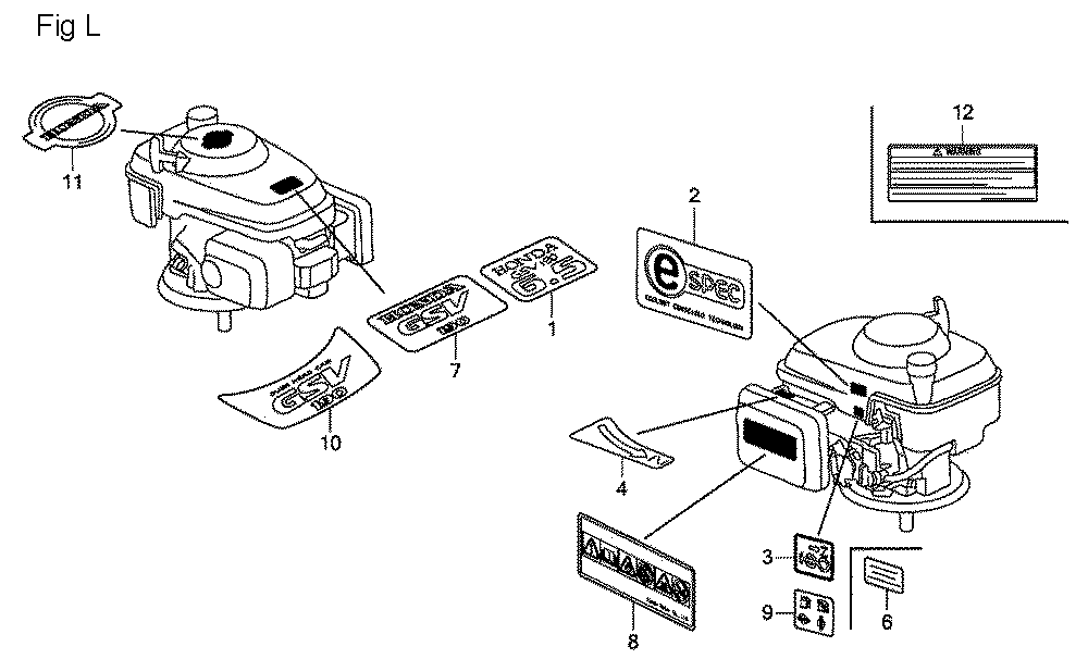 Fig-12 Diagram and Parts List for GSV190A Type A1AF Honda Engine