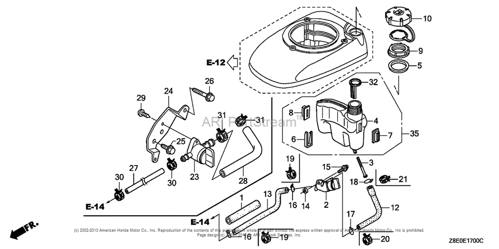 Fuel Tank Diagram and Parts List for GSV190LA (typeS3T)(GJACA-1035731) Honda Engine